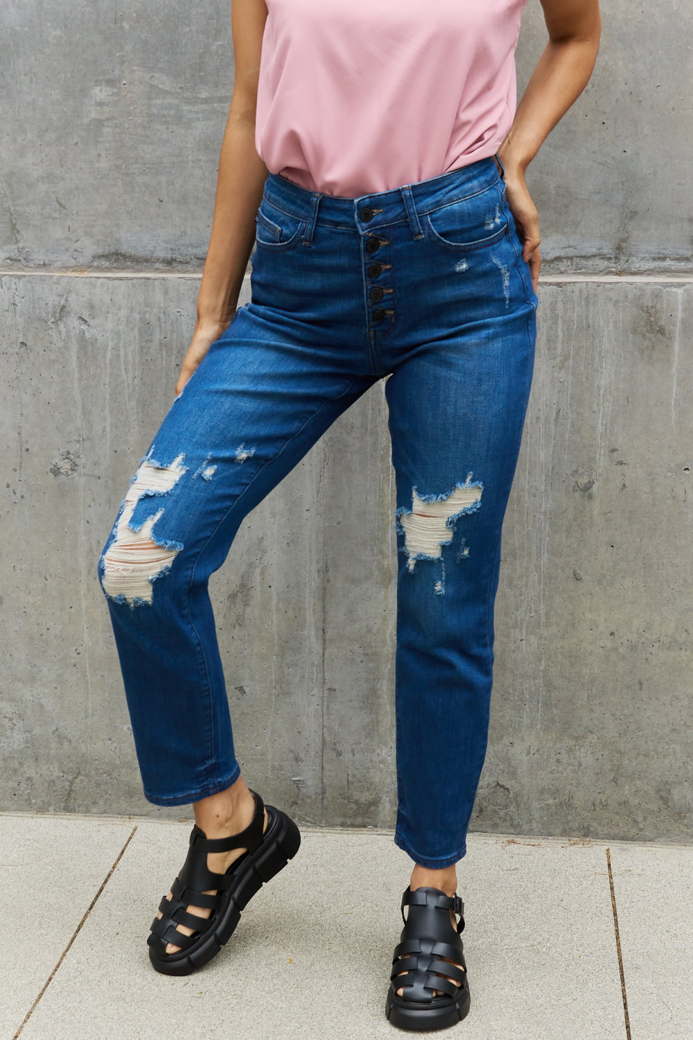 Judy Blue | Melanie High Waisted Distressed Boyfriend Jeans
