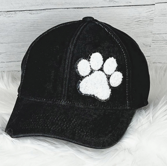 Mary + James | Dog Paw White & Black Glitter Chenille Patch Hat