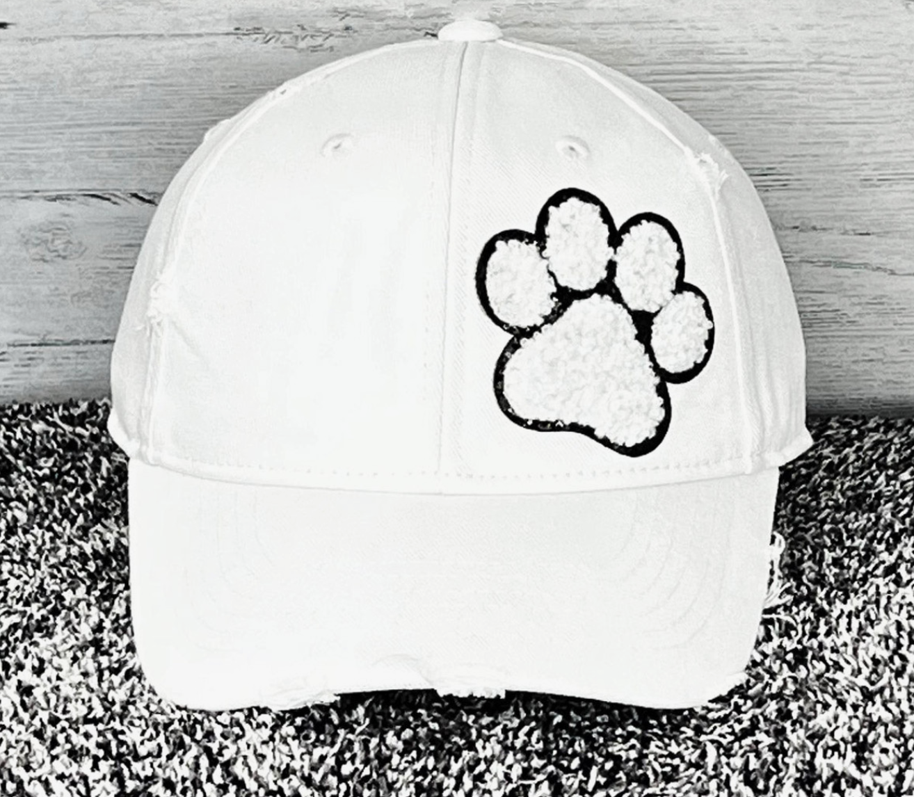 Mary + James | Dog Paw White & Black Glitter Chenille Patch Hat