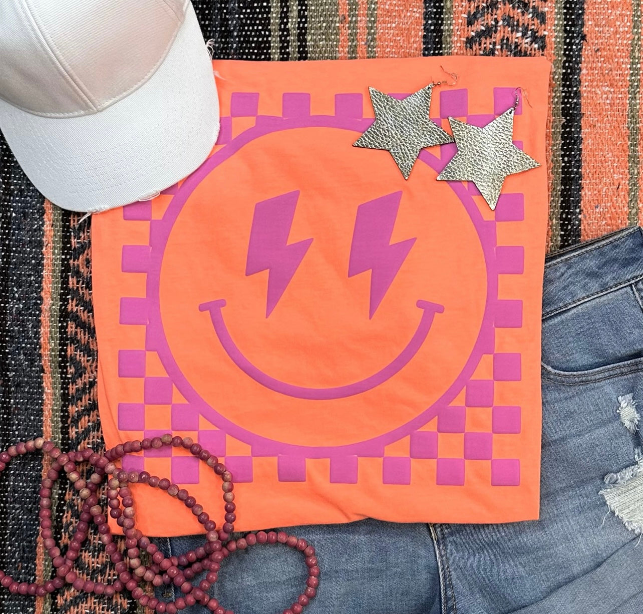 Mary + James | Neon Retro Smiley Tee