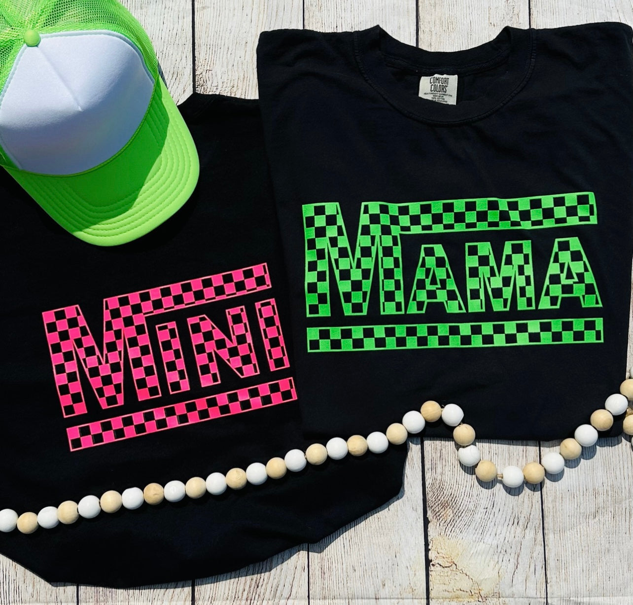 Mary + James | Mama Checkered Neon Tee