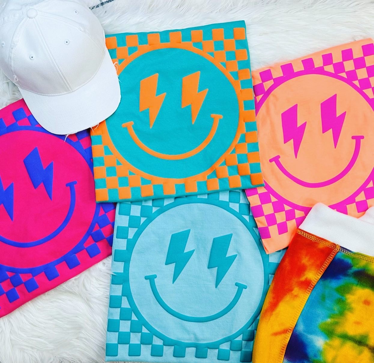 Mary + James | Neon Retro Smiley Tee