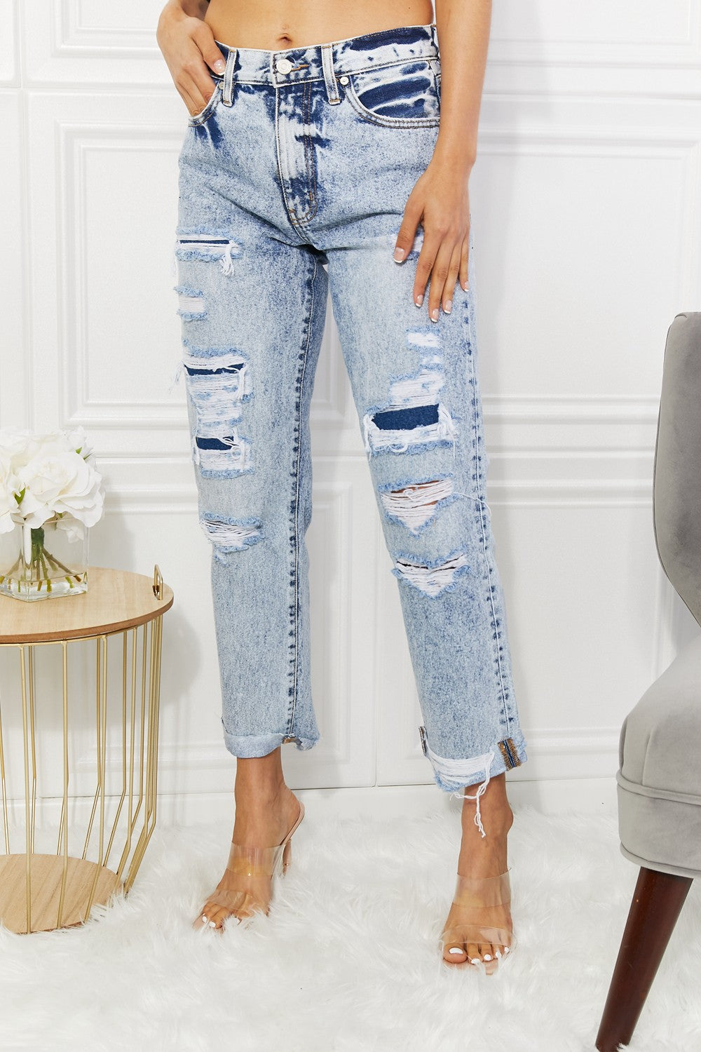 Kancan | Kendra High Rise Distressed Straight Jeans