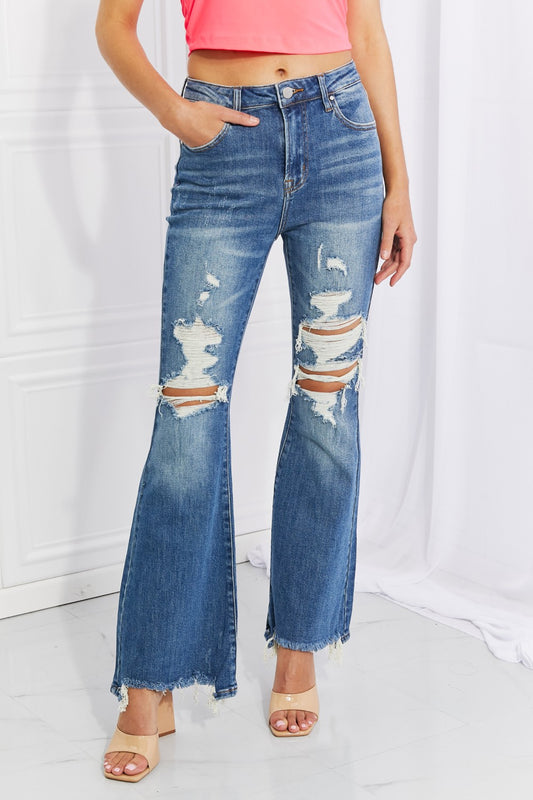 RISEN | Hazel High Rise Distressed Flare Jeans