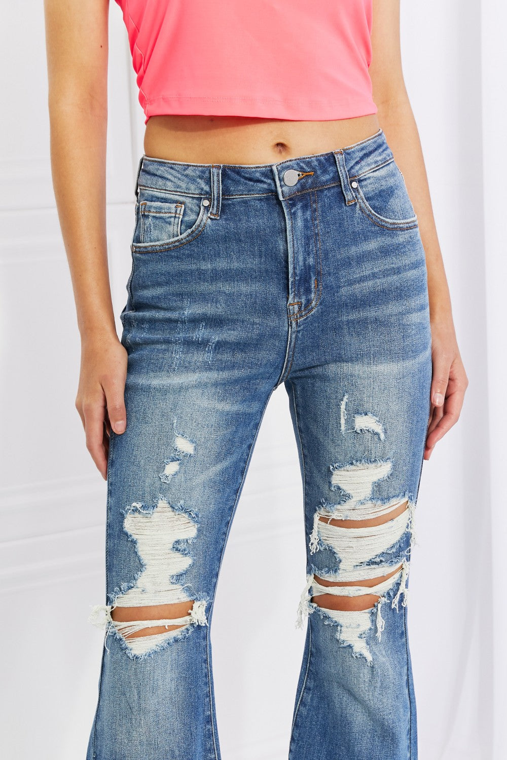 RISEN | Hazel High Rise Distressed Flare Jeans