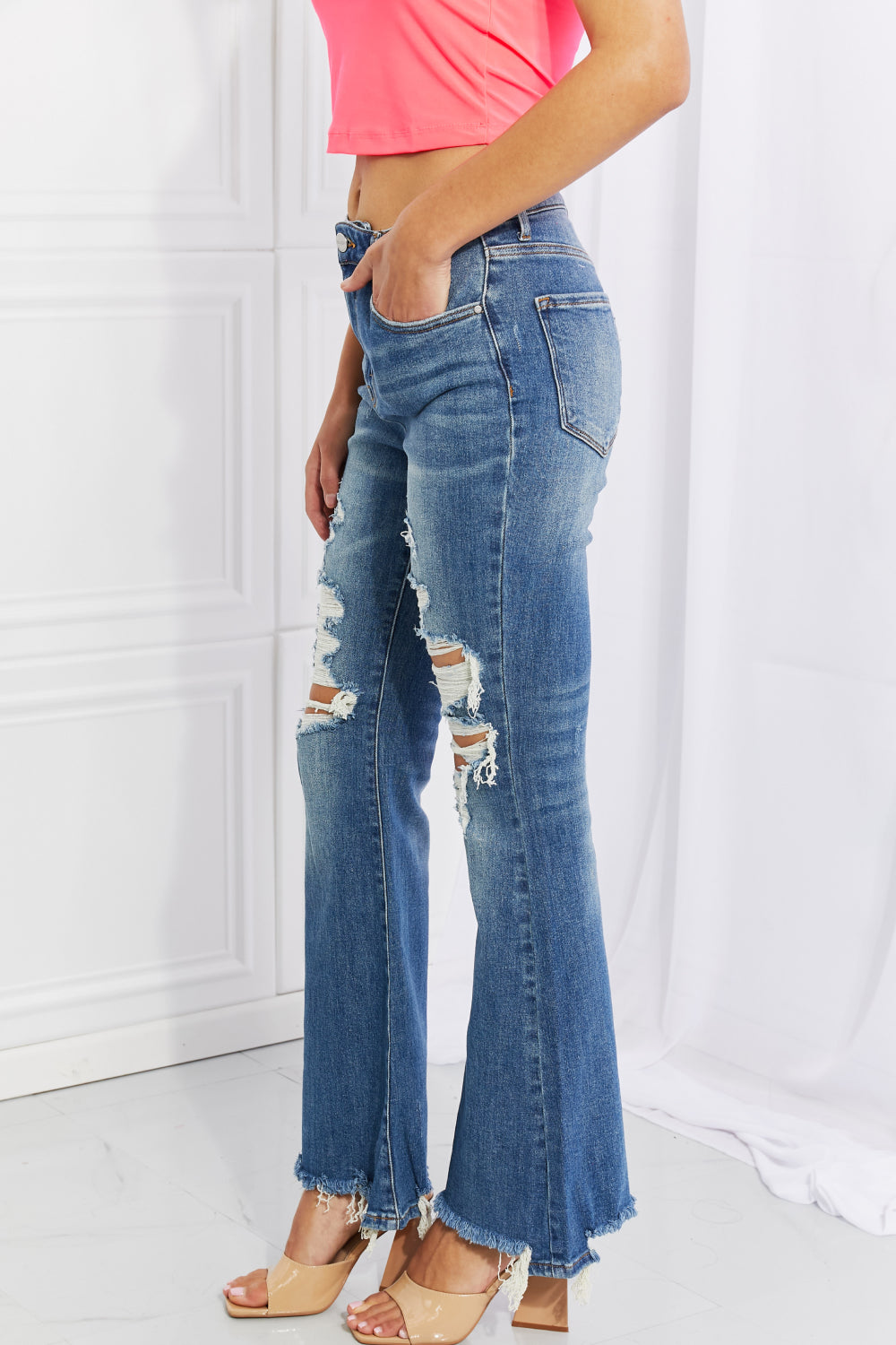 RISEN | Hazel High Rise Distressed Flare Jeans