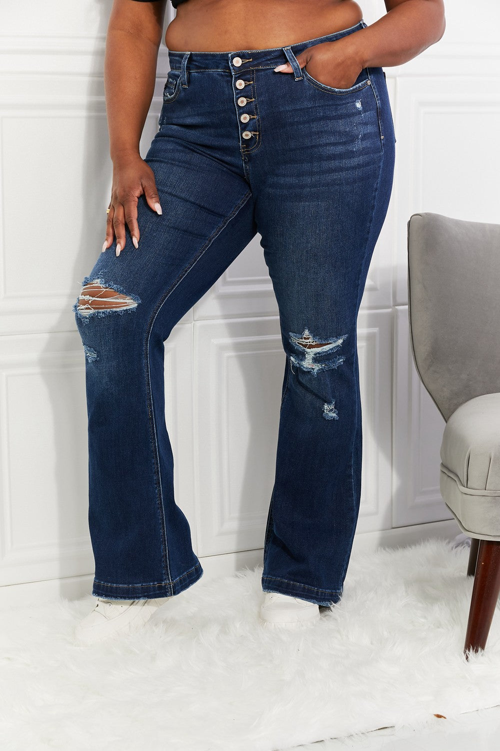 Kancan | Reese Midrise Button Fly Flare Jeans