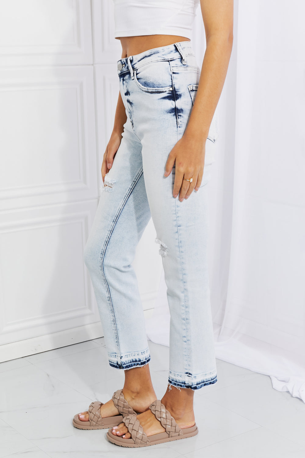 RISEN | Camille Acid Wash Crop Straight Jeans