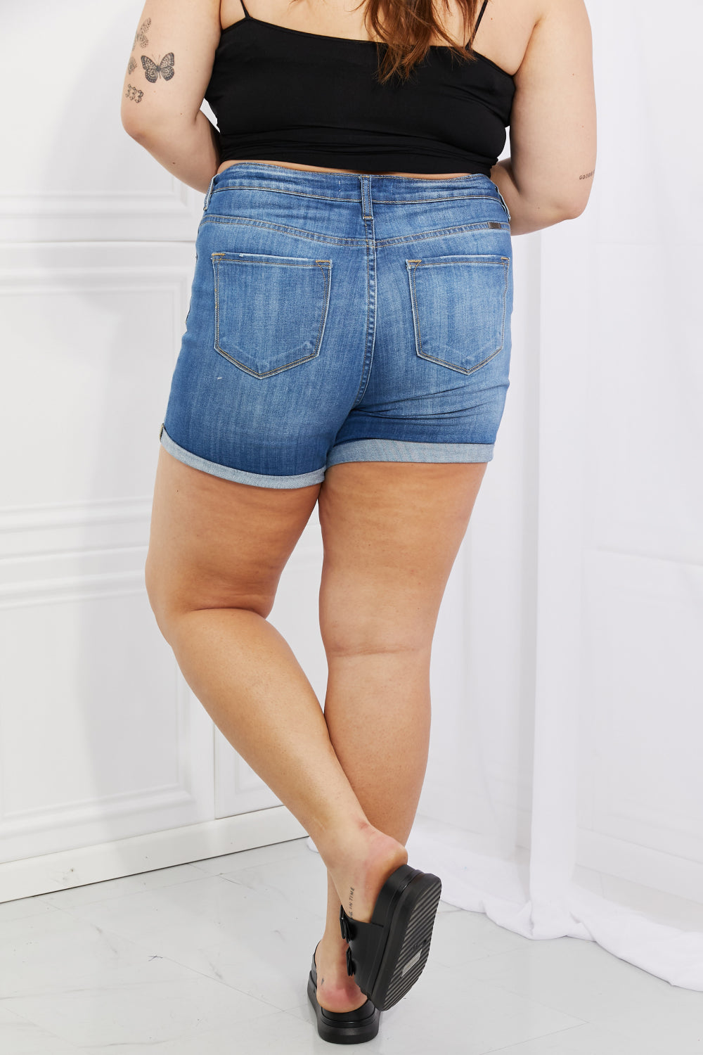 Kancan | High Rise Medium Stone Wash Denim Shorts