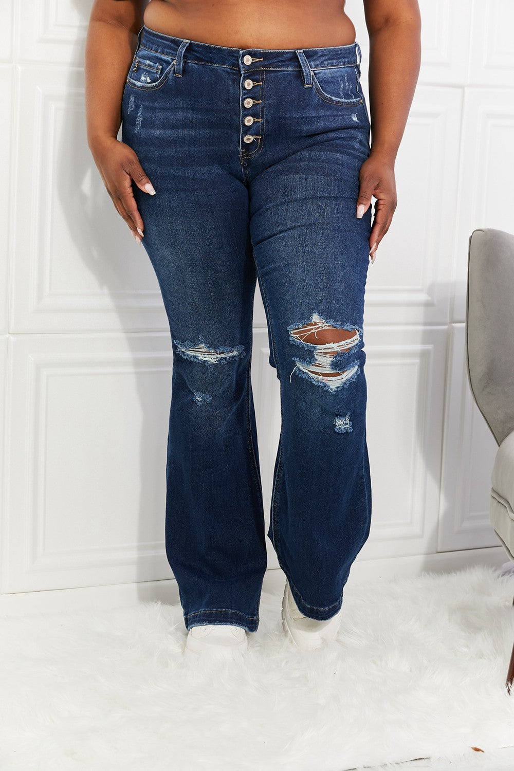 Kancan | Reese Midrise Button Fly Flare Jeans