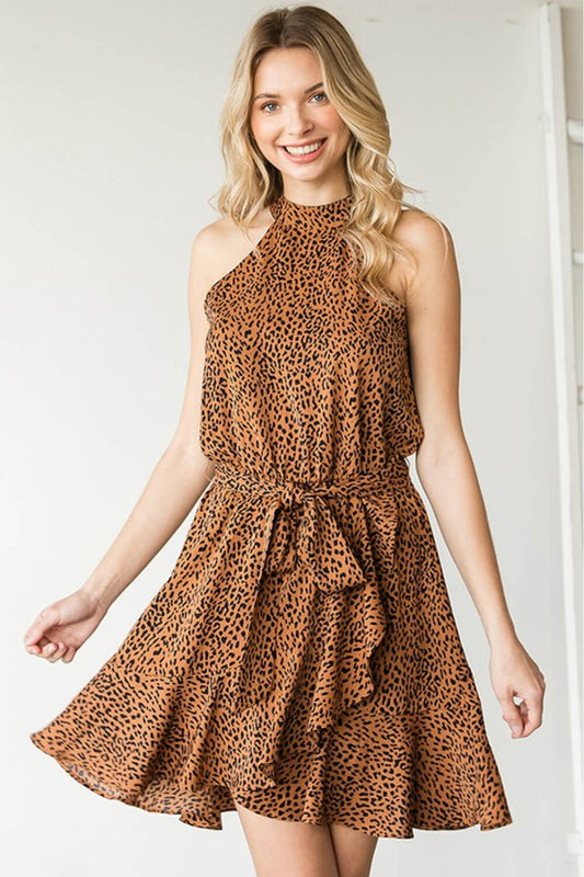 First Love | Leopard Belted Sleeveless Dress