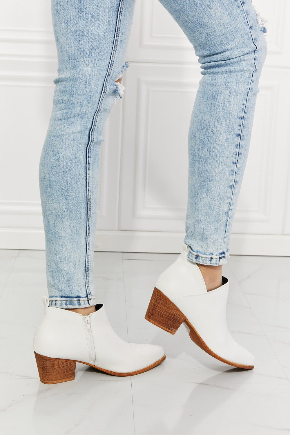 MMShoes | Trust Yourself Embroidered Crossover Cowboy Bootie in White