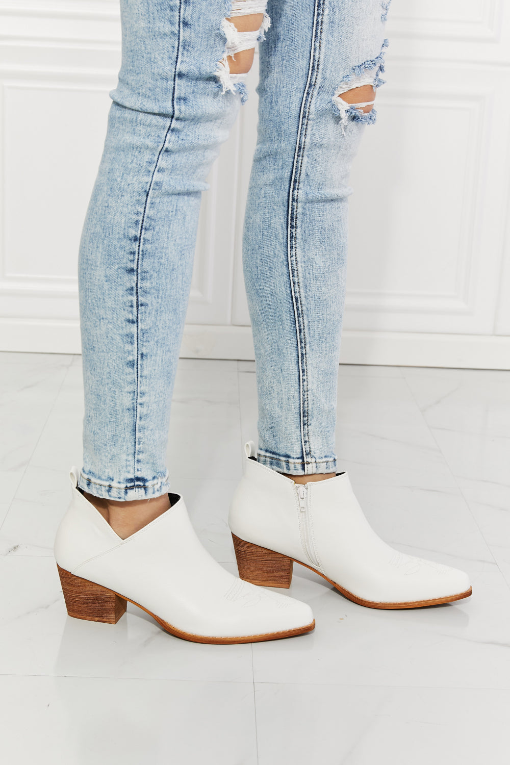 MMShoes | Trust Yourself Embroidered Crossover Cowboy Bootie in White