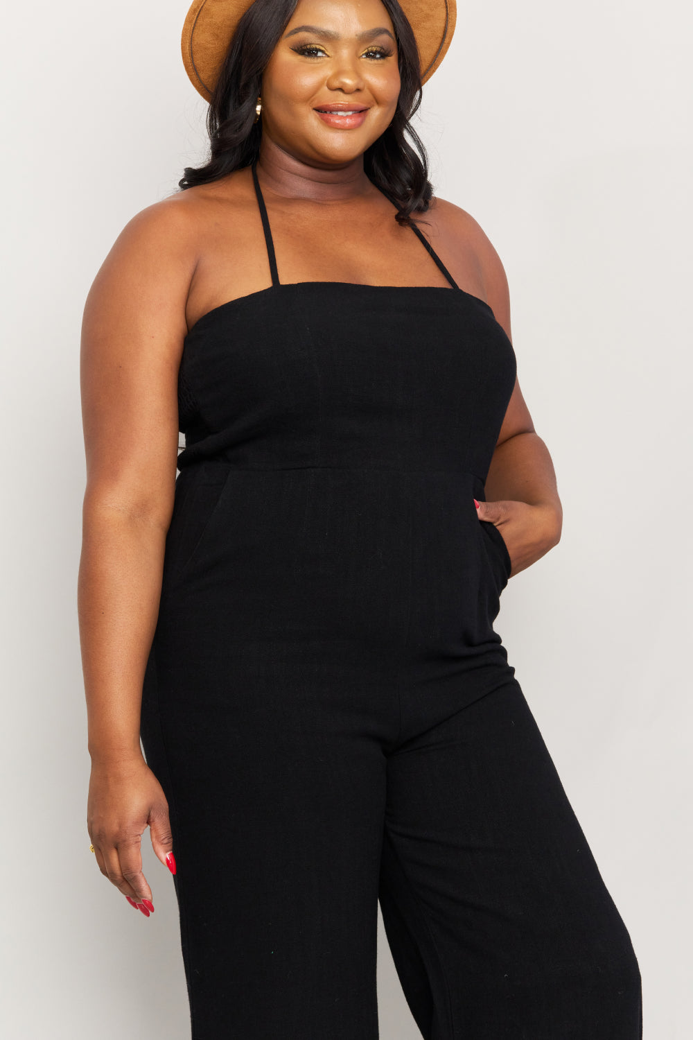 White Birch | Halter Neck Wide Leg Jumpsuit with Pockets