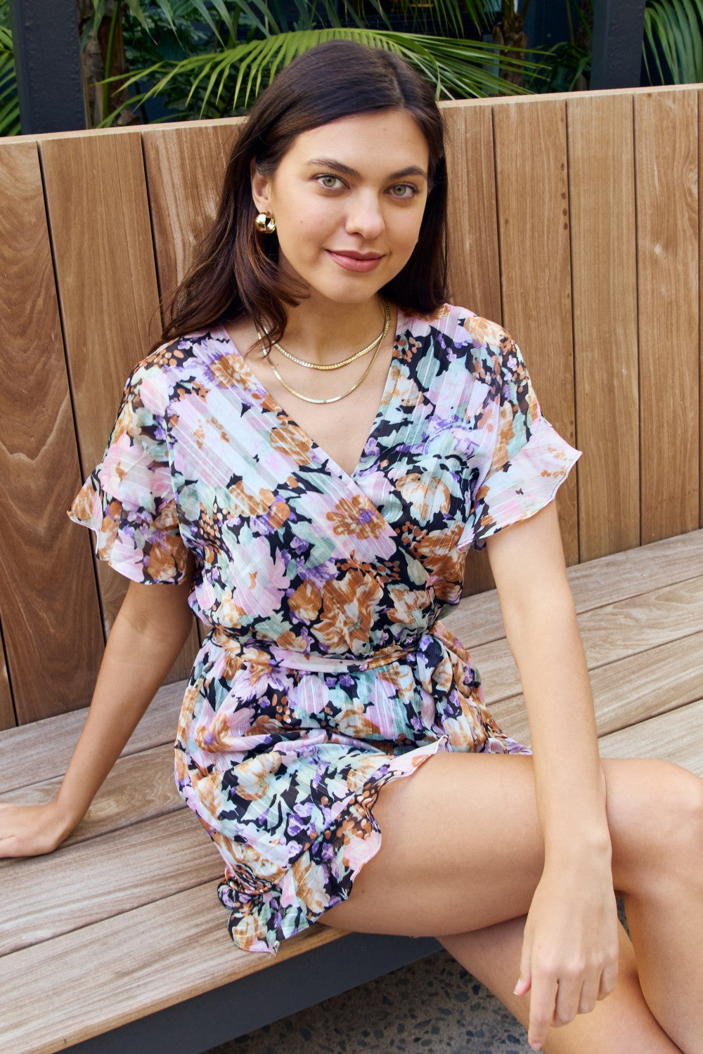 Petal Dew |Floral Tie Belt Ruffled Romper